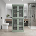 32" Sage Solid Wood Glass Panel Inlay Double Door Linen Cabinet