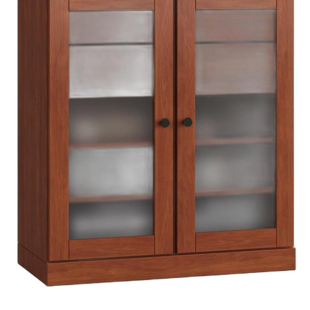 32" Coffee Solid Wood Glass Panel Inlay Double Door Linen Cabinet