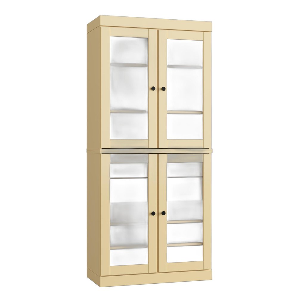 32" Yellow Solid Wood Glass Panel Inlay Double Door Linen Cabinet