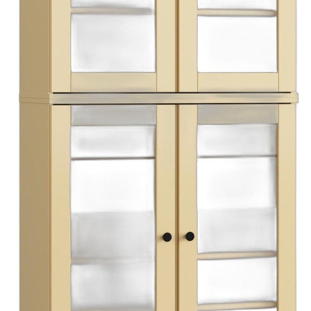32" Yellow Solid Wood Glass Panel Inlay Double Door Linen Cabinet