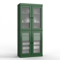 32" Green Solid Wood Glass Panel Inlay Double Door Linen Cabinet. Bathroom storage isolated on a plain white background, showing a green wood surface.