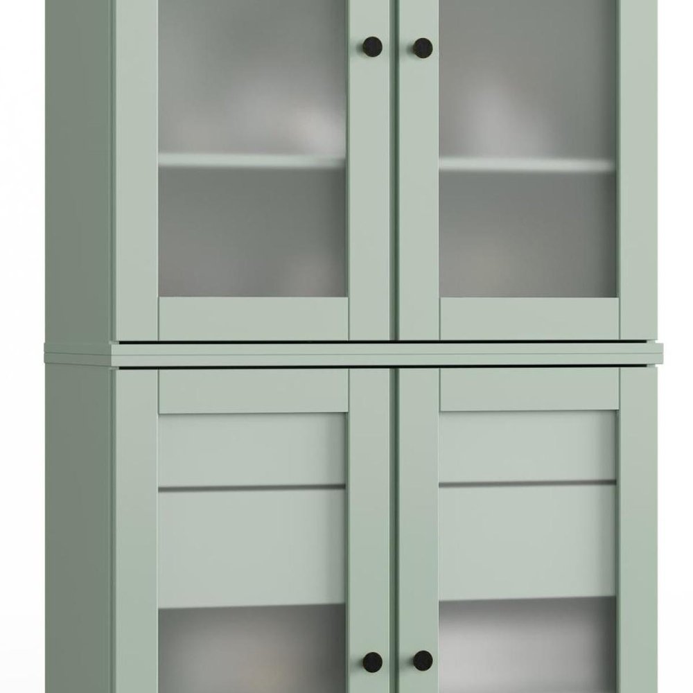 32" Sage Solid Wood Glass Panel Inlay Double Door Linen Cabinet