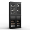 32" Black Solid Wood Glass Panel Inlay Double Door Linen Cabinet