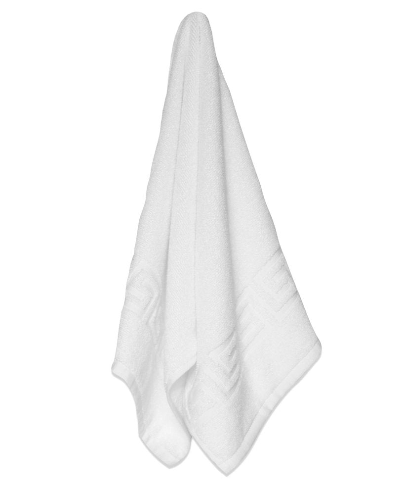 White Greek Key Turkish Cotton 30" X 16" Hand Towel on a white background