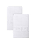 Set of Two White Greek Key Turkish Cotton 30" X 16" Hand Towels on a white background