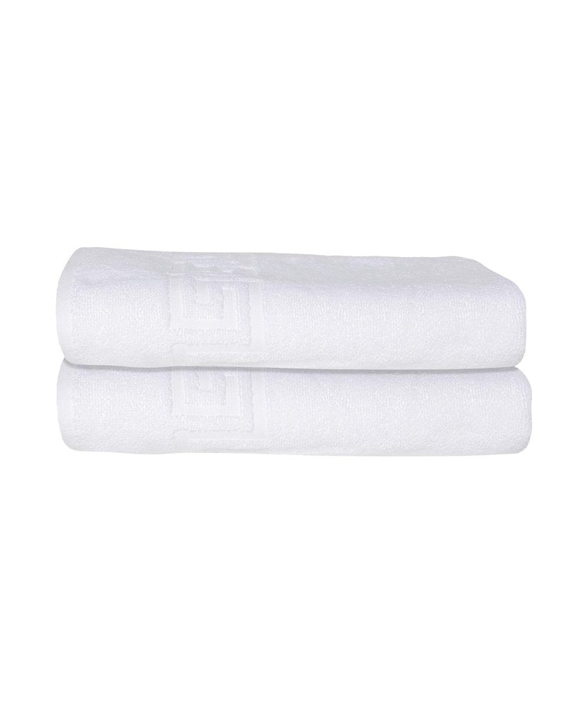 Set of Two White Greek Key Turkish Cotton 54" X 27" Bath Towels