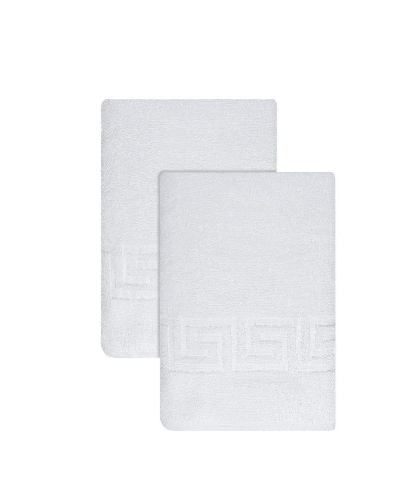 Set of Two White Greek Key Turkish Cotton 54" X 27" Bath Towels