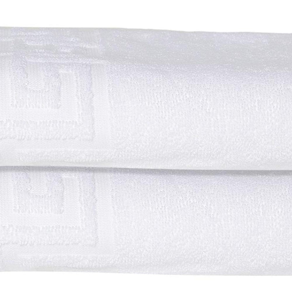 Set of Two White Greek Key Turkish Cotton 54" X 27" Bath Towels