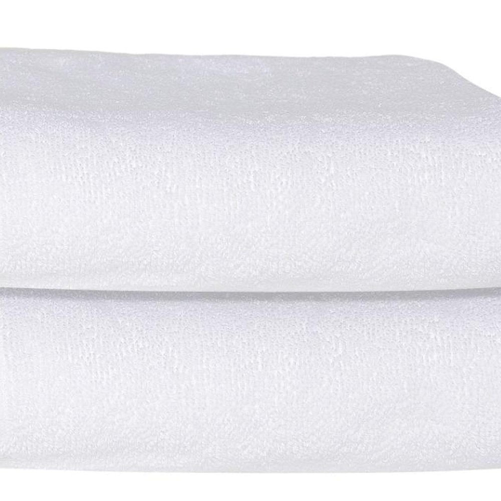 Set of Two White Greek Key Turkish Cotton 54" X 27" Bath Towels on a white background