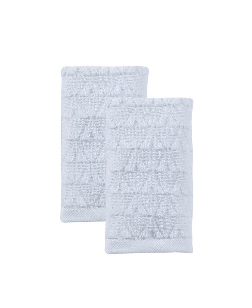 Set of Two White Geometric Turkish Cotton 54" X 27" Hand Towels
