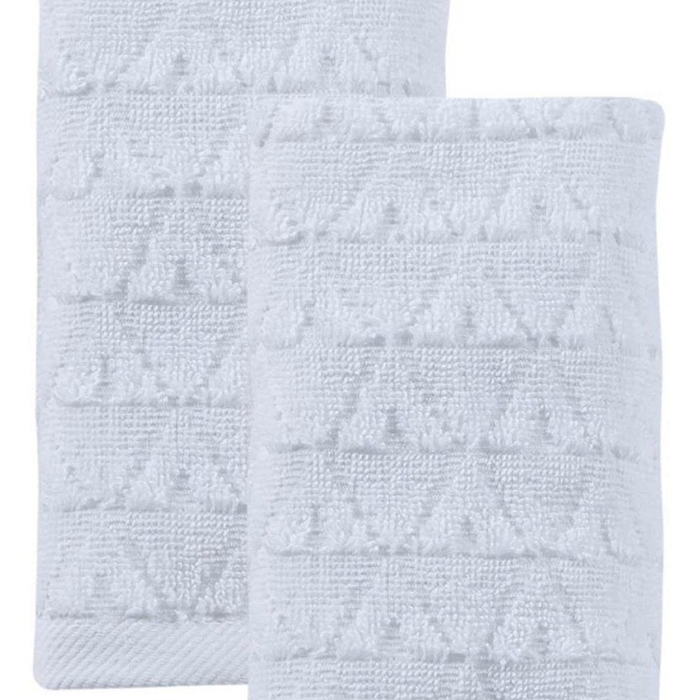 Set of Two White Geometric Turkish Cotton 54" X 27" Hand Towels