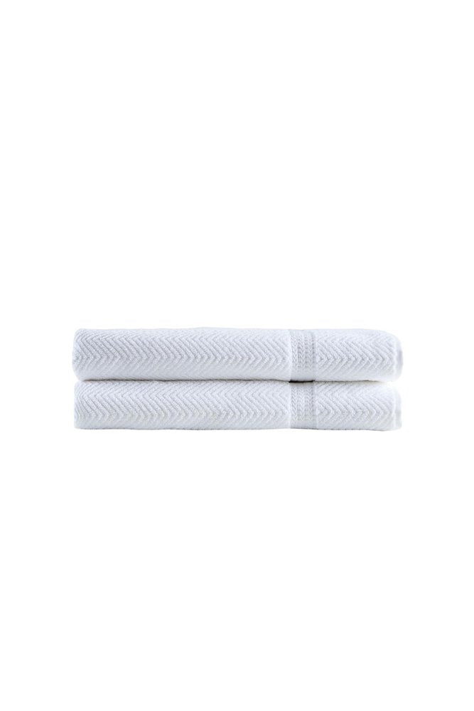 Set of Two White Chevron Turkish Cotton 40" X 70" Bath Sheet