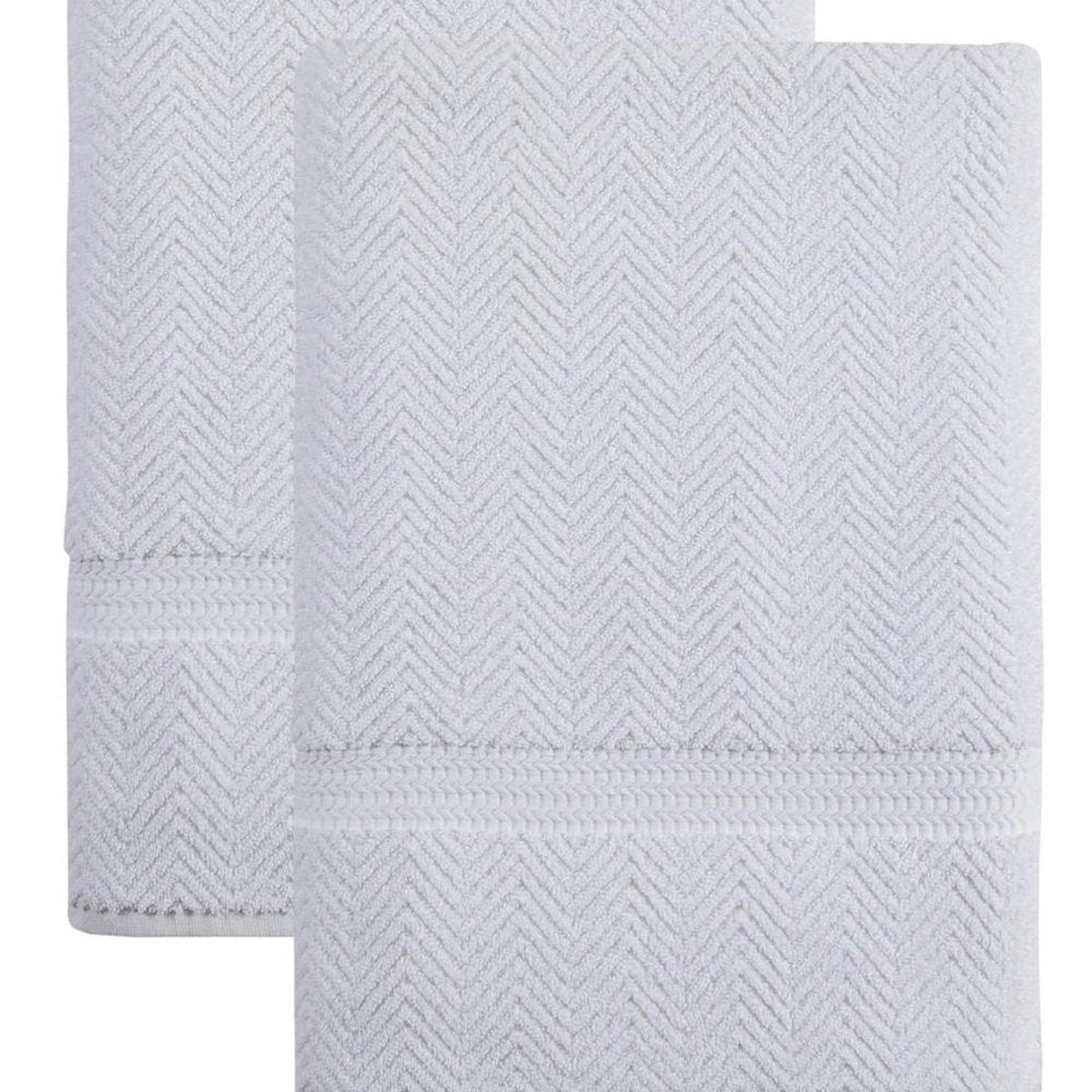 Set of Two White Chevron Turkish Cotton 70" X 40" Bath Sheet