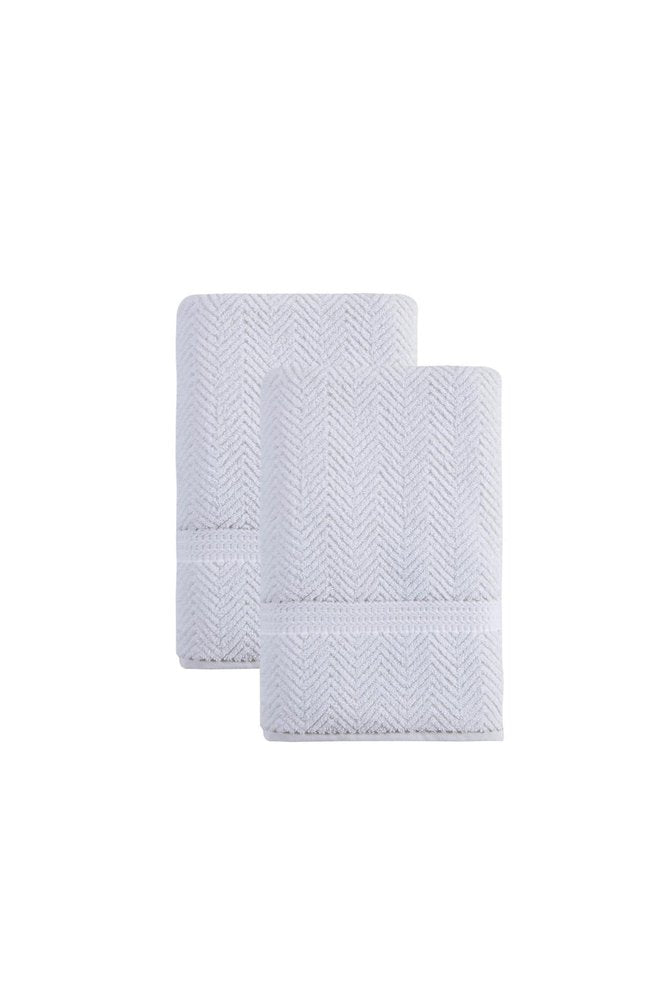 Set of Two White Chevron Turkish Cotton 54" X 27" Bath Towels