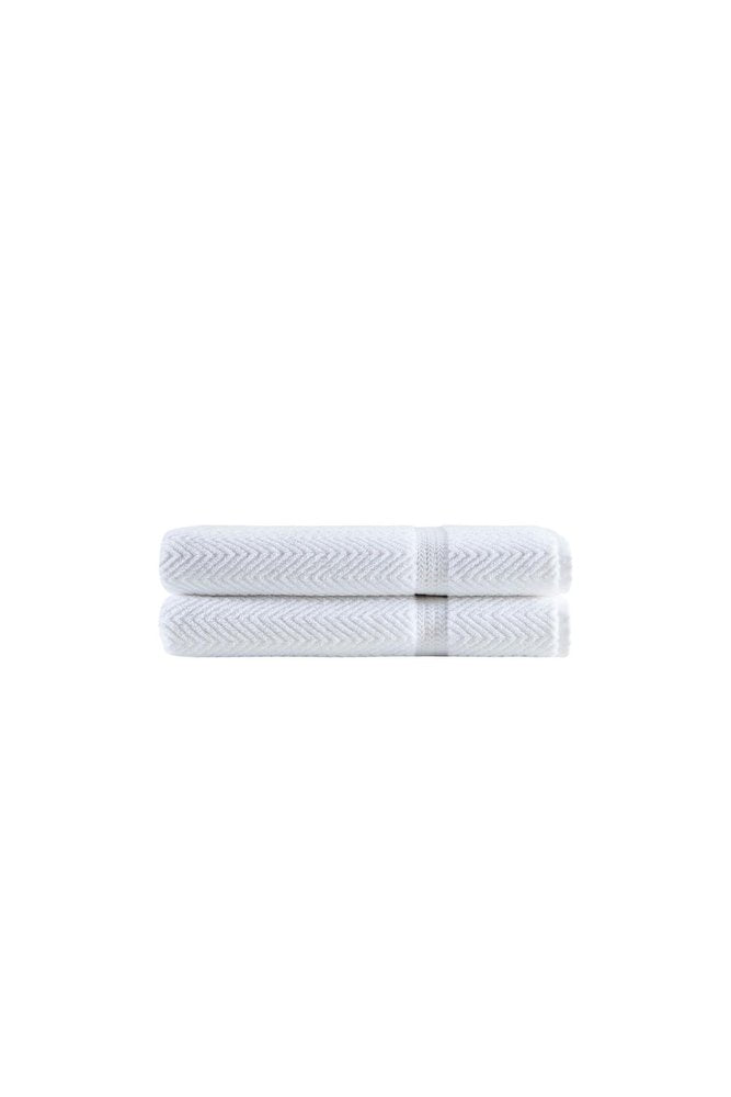 Set of Two White Chevron Turkish Cotton 54" X 27" Bath Towels