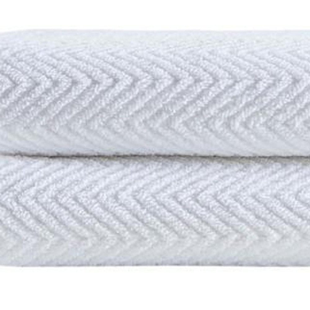 Set of Two White Chevron Turkish Cotton 54" X 27" Bath Towels