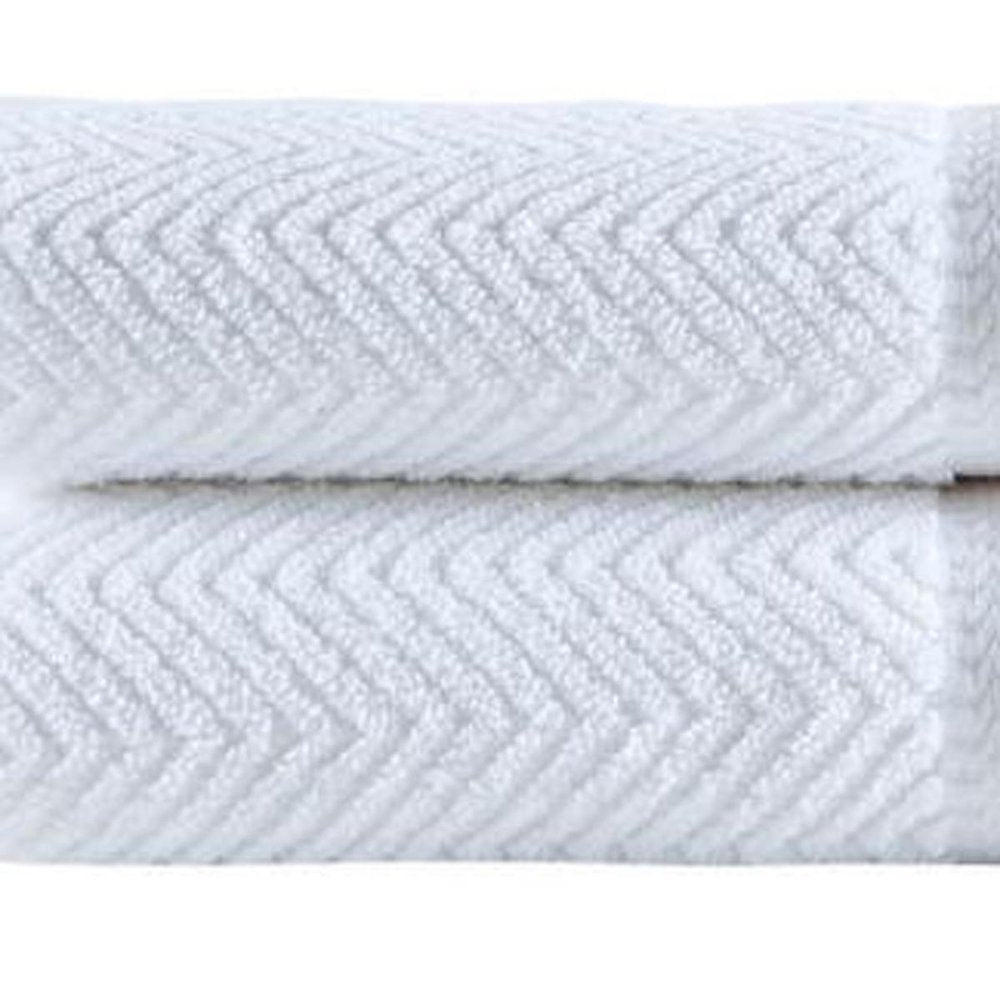 Set of Two White Chevron Turkish Cotton 16" X 30" Hand Towels