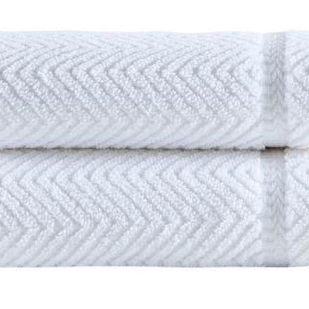 Set of Two White Chevron Turkish Cotton 16" X 30" Hand Towels