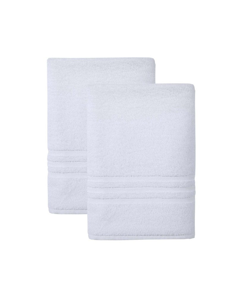 Set of Two White Turkish Cotton 54" X 27" Bath Towels
