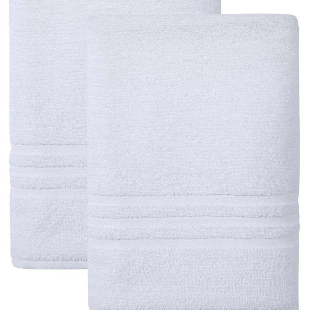 Set of Two White Turkish Cotton 54" X 27" Bath Towels