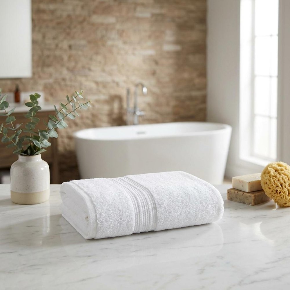 Set of Two White Turkish Cotton 54" X 27" Bath Towels