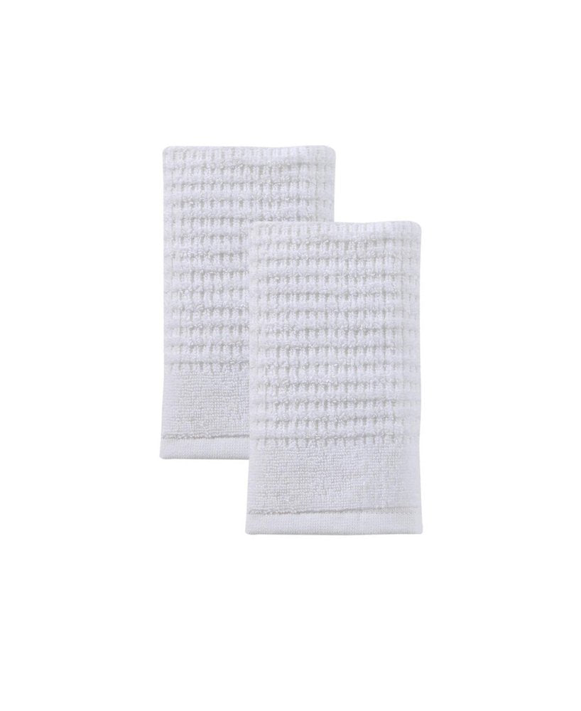 Set of Two White Polka Dots Turkish Cotton 30" X 16" Hand Towels