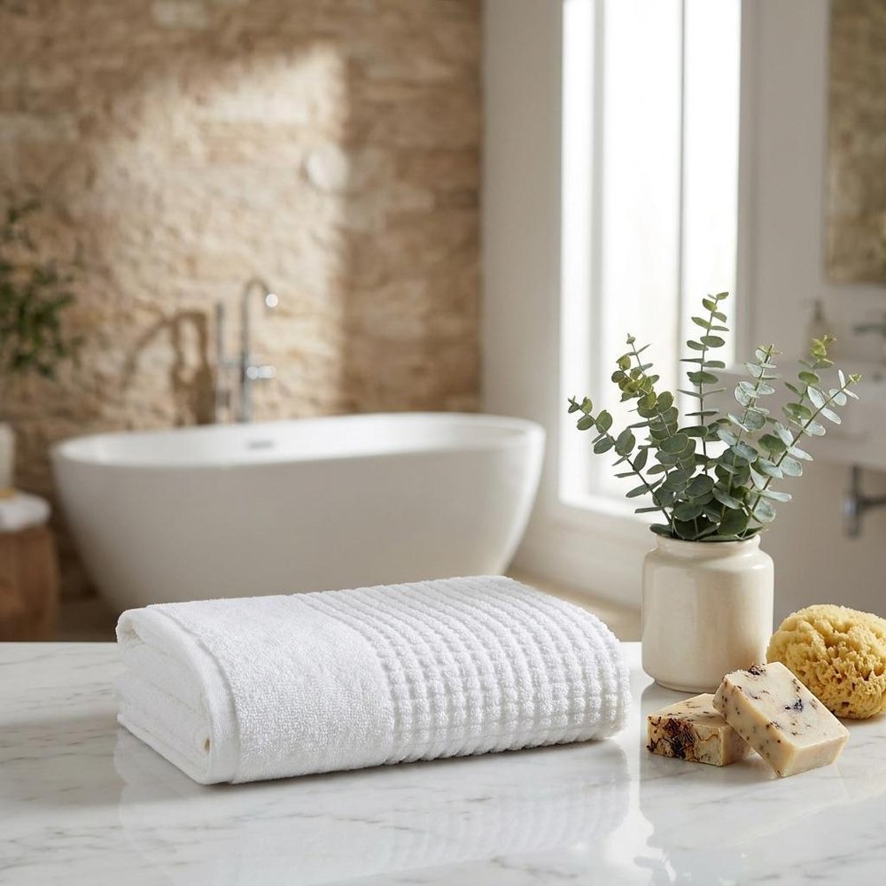 Set of Two White Polka Dots Turkish Cotton 30" X 16" Hand Towels
