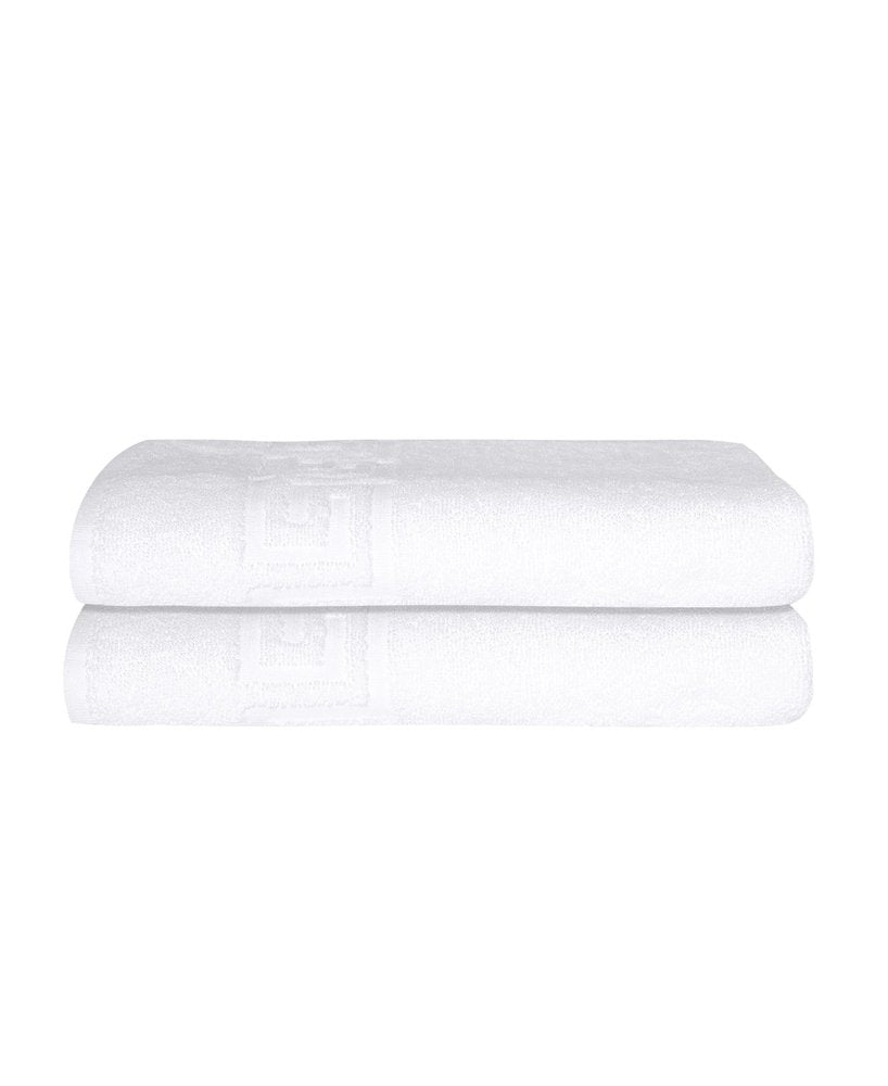 Set of Two White Greek Key Turkish Cotton 40" X 60" Bath Sheet