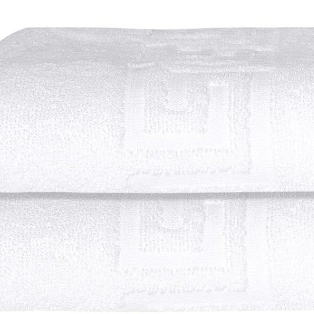 Set of Two White Greek Key Turkish Cotton 40" X 60" Bath Sheet