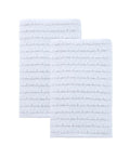 Set of Two White Geometric Turkish Cotton 54" X 27" Bath Towels on a white background