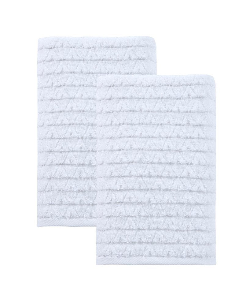 Set of Two White Geometric Turkish Cotton 54" X 27" Bath Towels