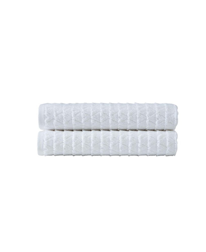 Set of Two White Geometric Turkish Cotton 54" X 27" Bath Towels