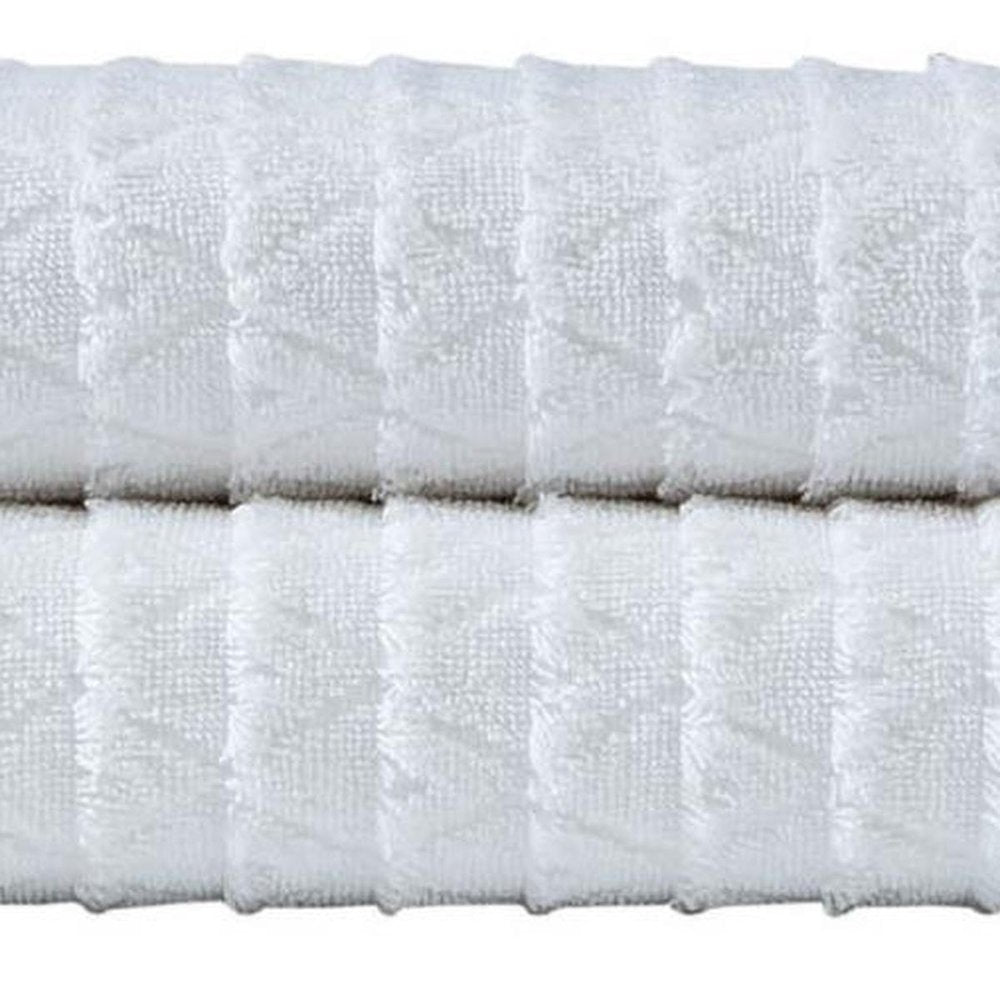 Set of Two White Geometric Turkish Cotton 54" X 27" Bath Towels