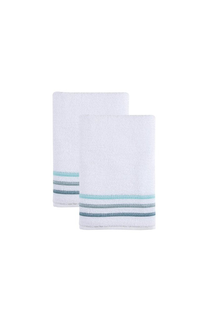 Set of Two White Turkish Cotton 54" X 27" Bath Towels on a white background