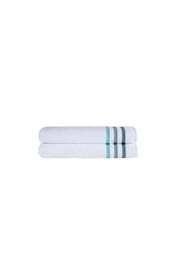 Set of Two White Turkish Cotton 54" X 27" Bath Towels on a white background