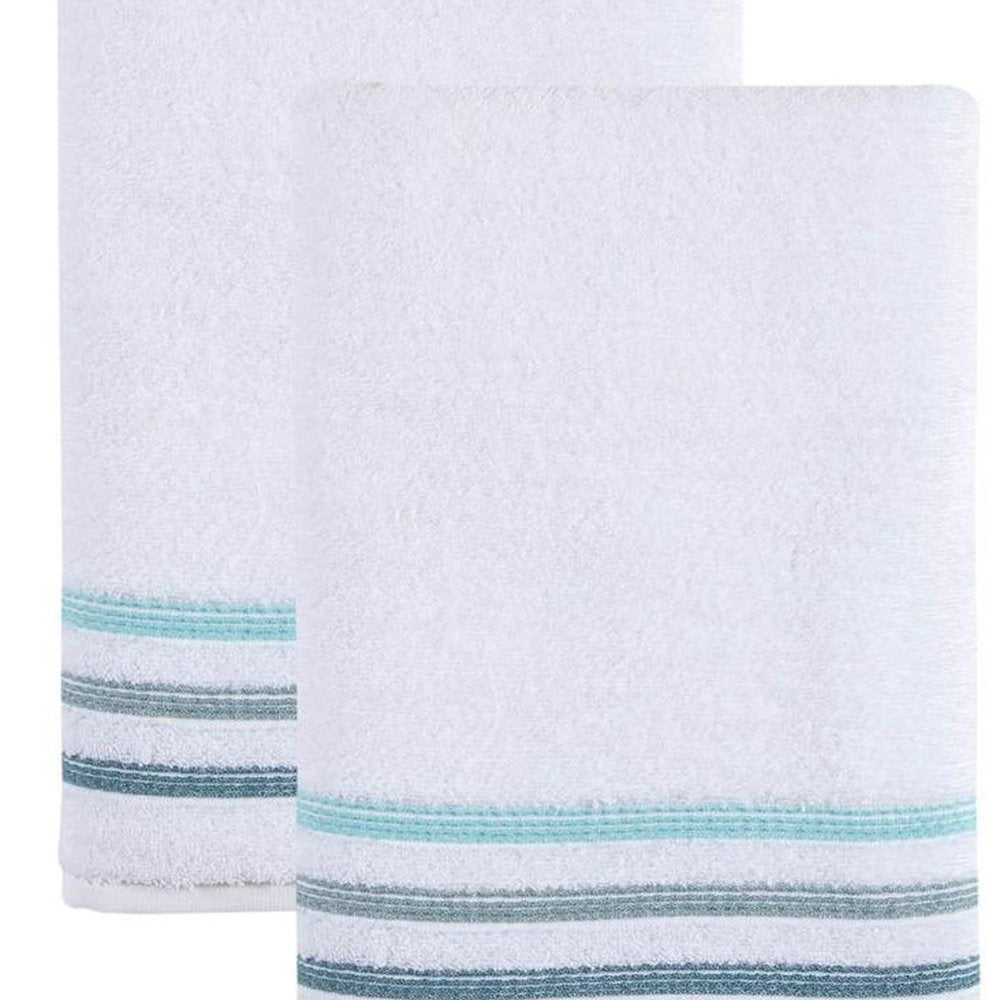Set of Two White Turkish Cotton 54" X 27" Bath Towels on a white background