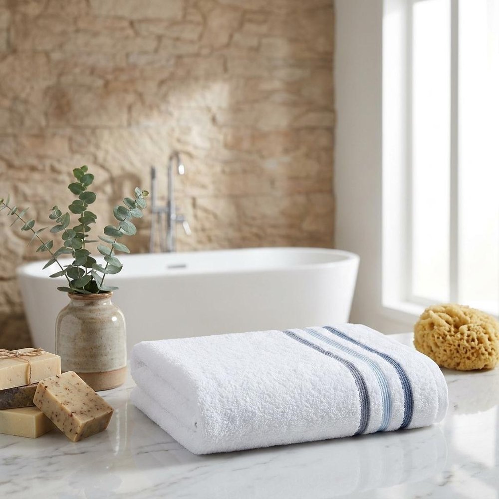 Set of Two White Turkish Cotton 54" X 27" Bath Towels