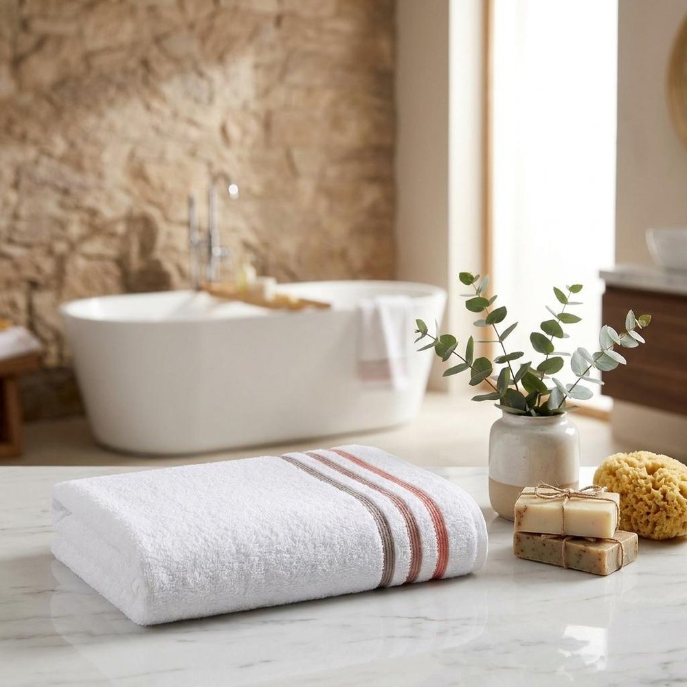 Set of Two White Turkish Cotton 54" X 27" Bath Towels in a home interior