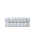 Set of Two White Geometric Turkish Cotton 54" X 27" Bath Towels on a white background
