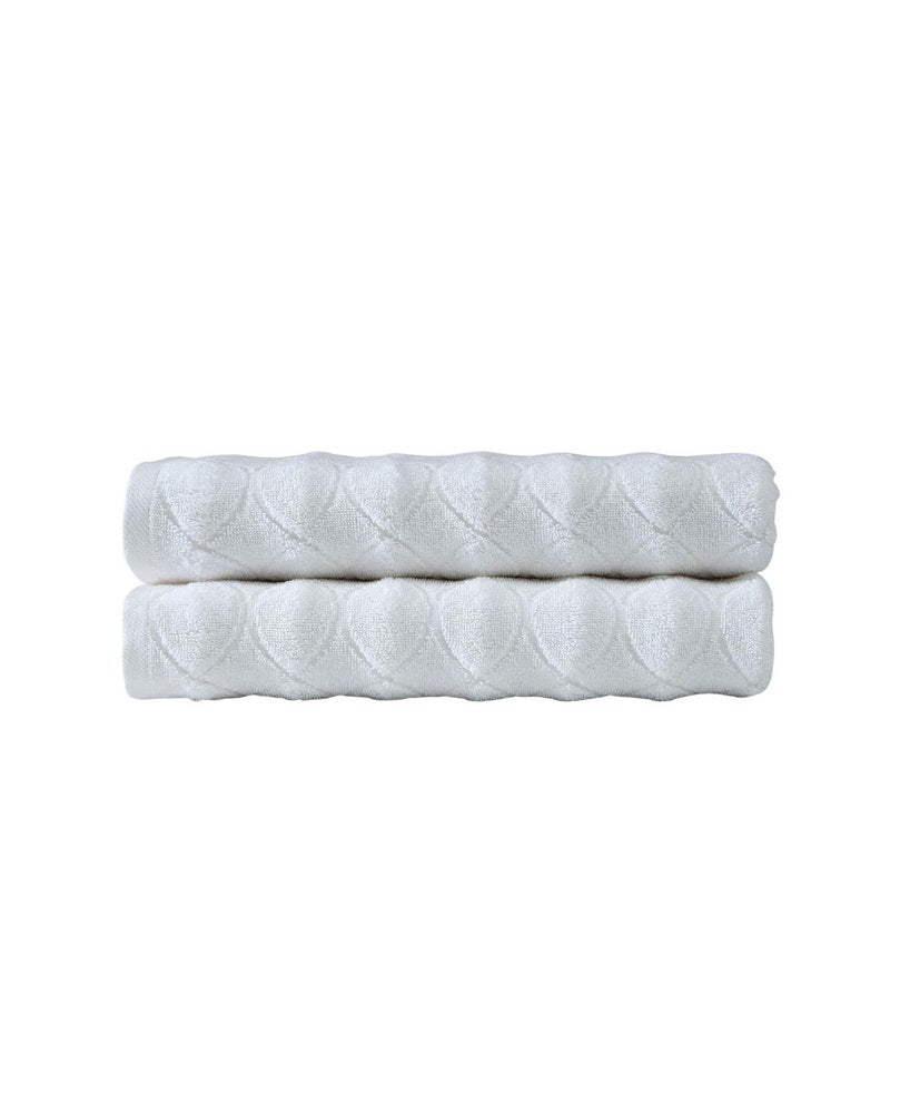 Set of Two White Geometric Turkish Cotton 54" X 27" Bath Towels