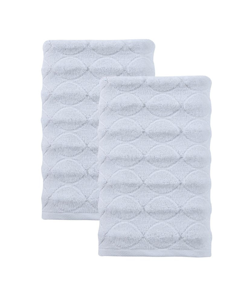 Set of Two White Geometric Turkish Cotton 54" X 27" Bath Towels