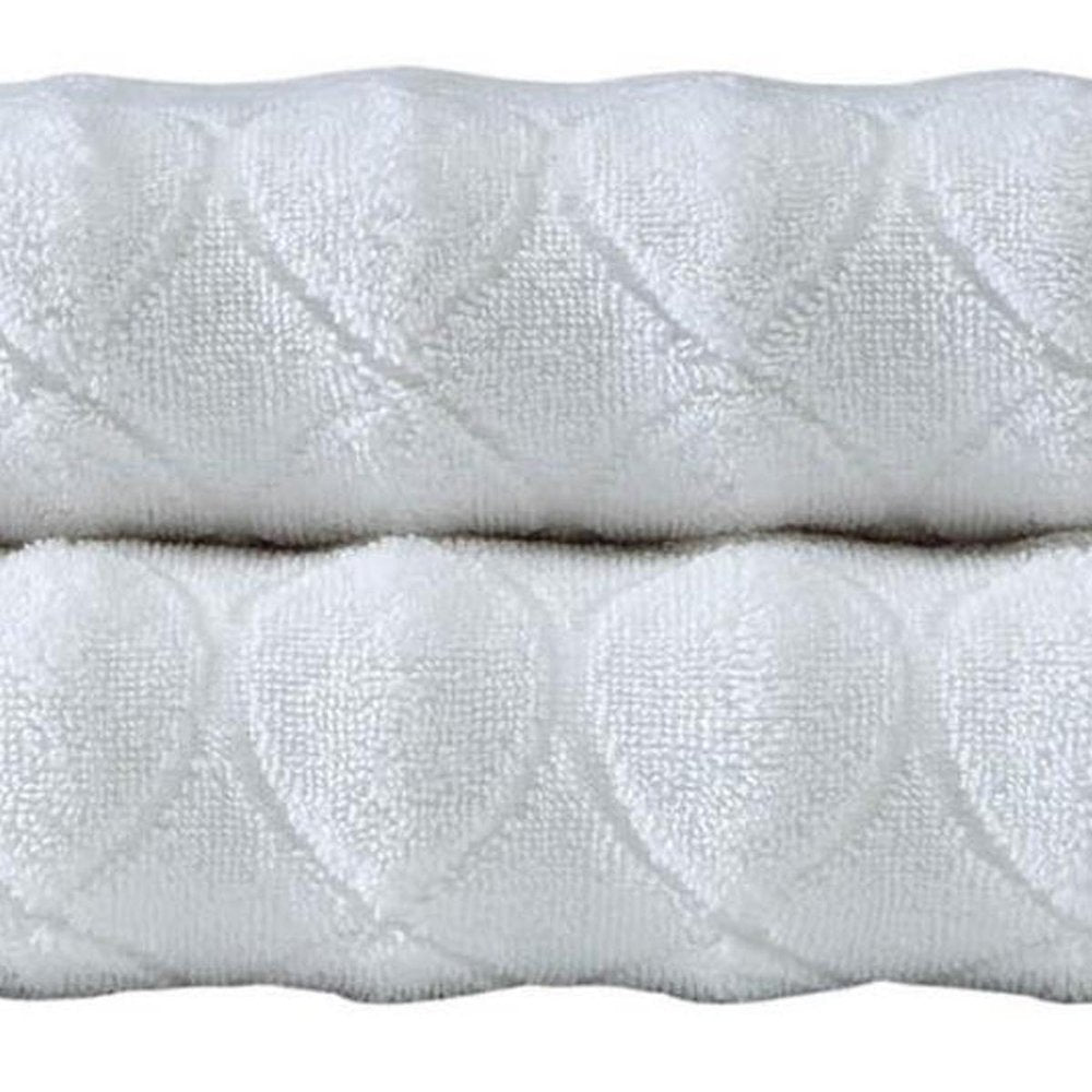 Set of Two White Geometric Turkish Cotton 54" X 27" Bath Towels