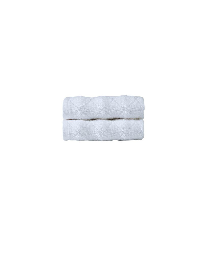 Set of Two White Geometric Turkish Cotton 30" X 16" Hand Towels