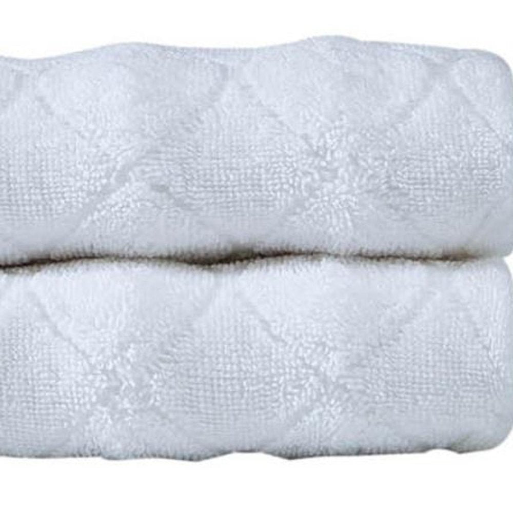 Set of Two White Geometric Turkish Cotton 30" X 16" Hand Towels