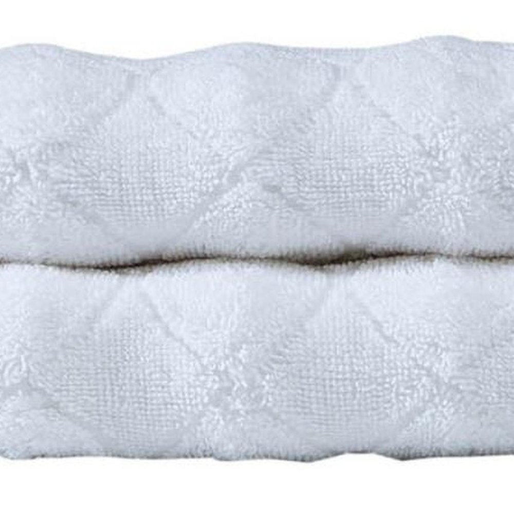 Set of Two White Geometric Turkish Cotton 30" X 16" Hand Towels