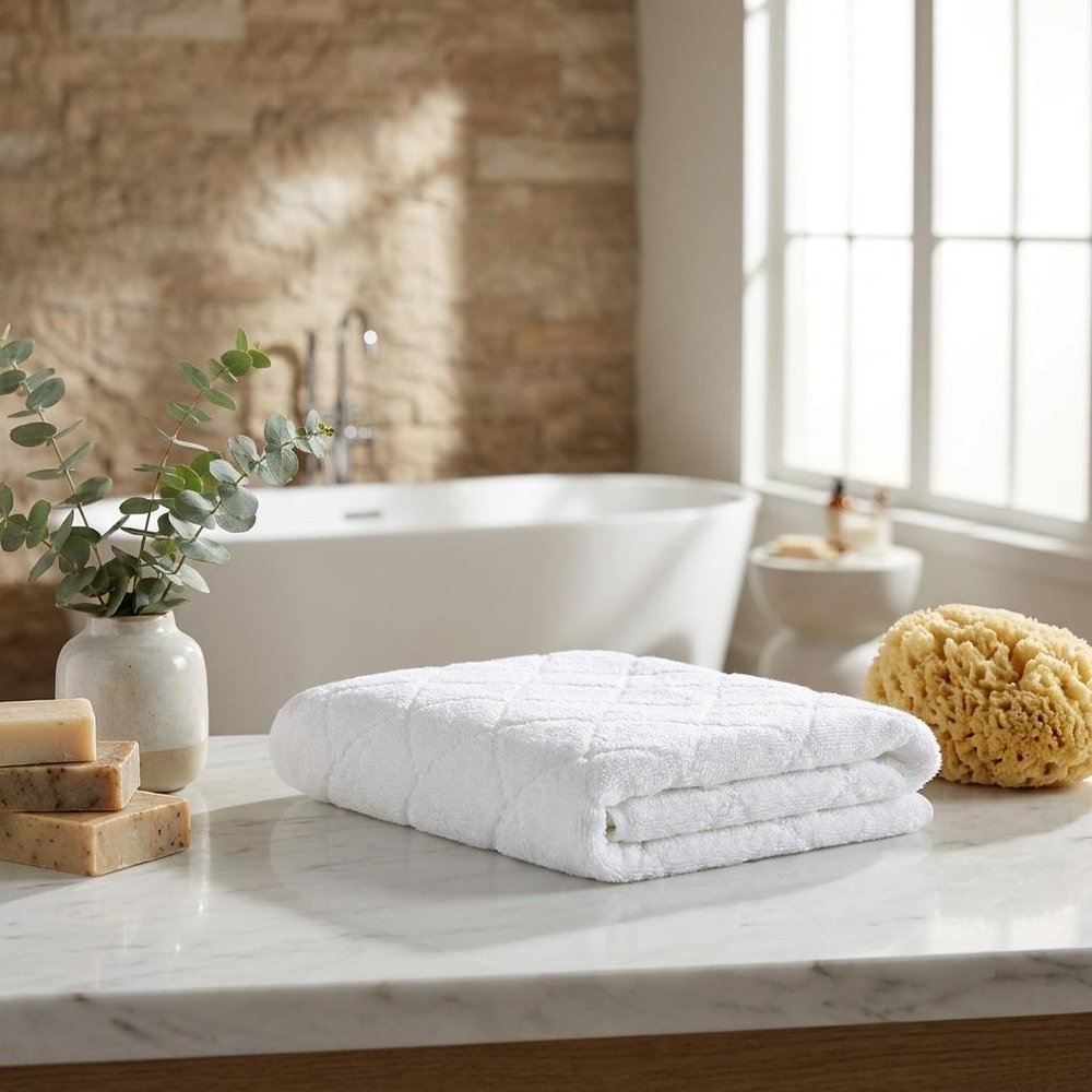 Set of Two White Geometric Turkish Cotton 30" X 16" Hand Towels