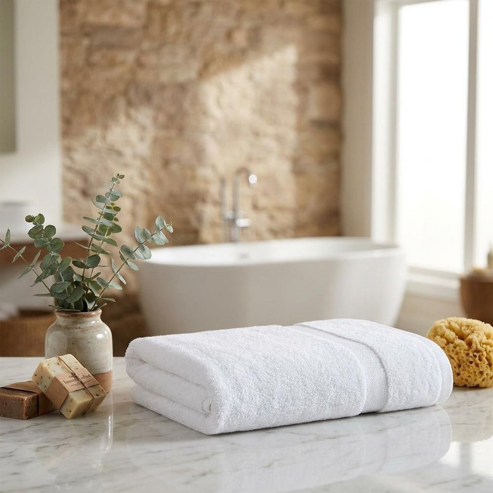 Set of Two White Turkish Cotton 54" X 27" Bath Towels