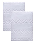 Set of Two White Geometric Turkish Cotton 70" X 40" Bath Sheet on a white background