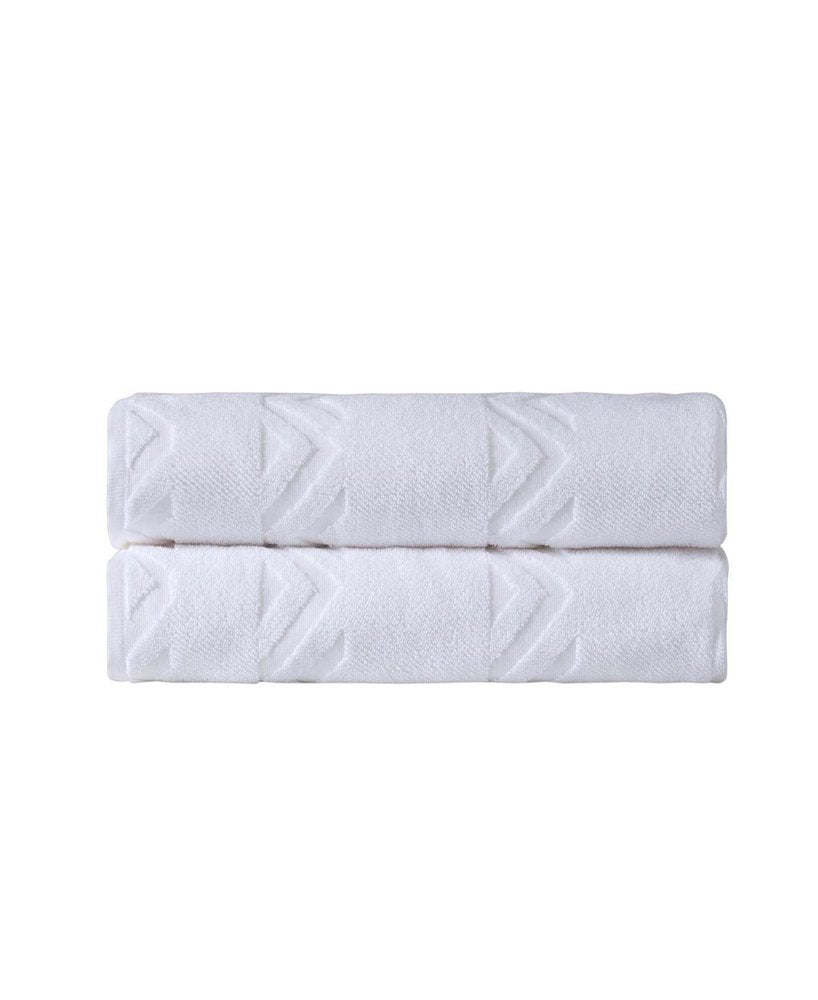Set of Two White Geometric Turkish Cotton 70" X 40" Bath Sheet