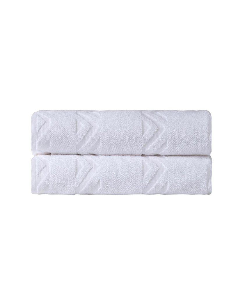 Set of Two White Geometric Turkish Cotton 54" X 27" Bath Towels